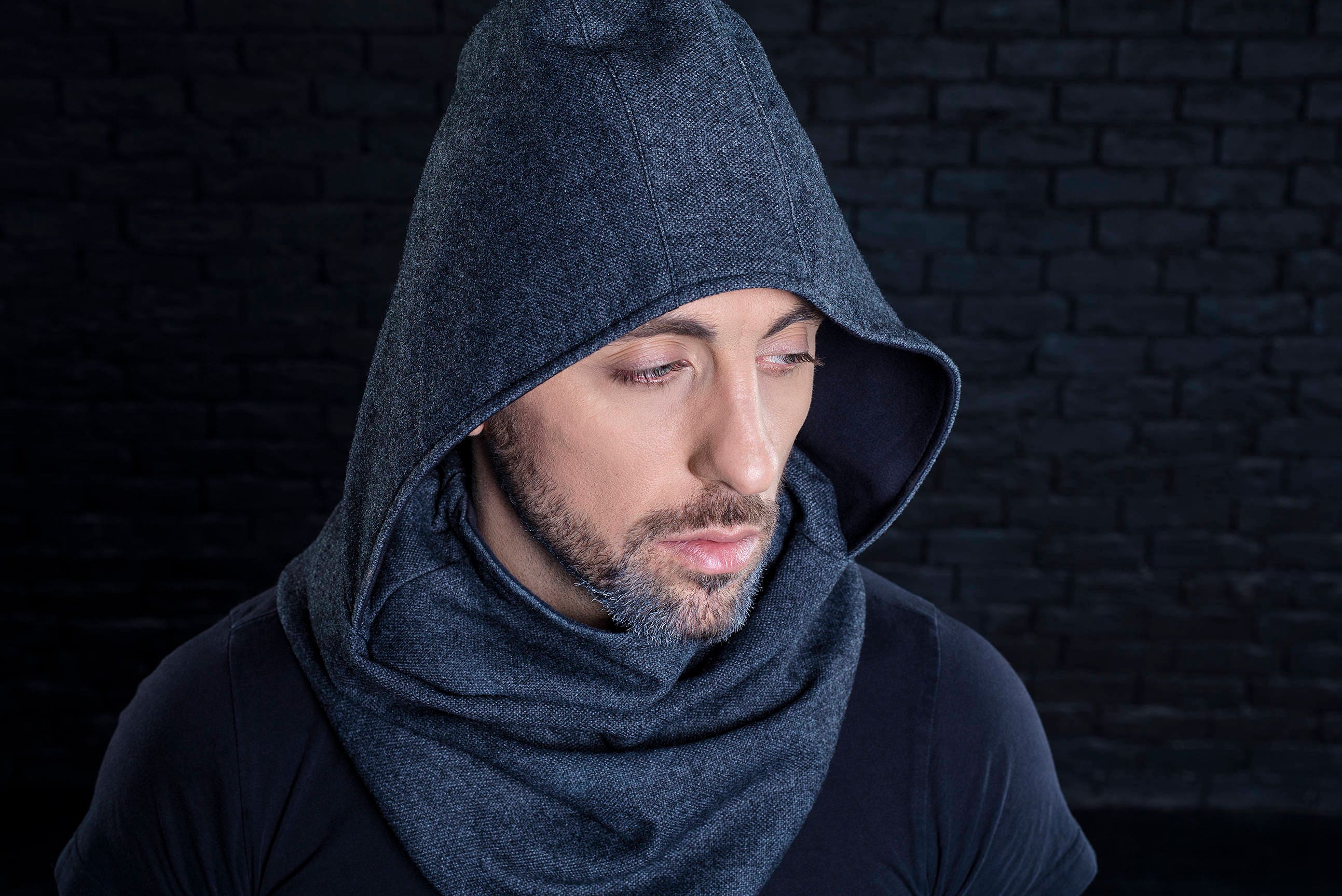 Men Hood Scarf Larp assassin hood handmade wool scarf Etsy