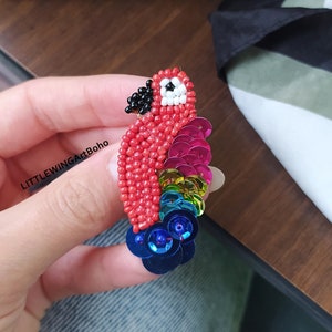 Parrot Brooch - Macaw - Parrot Beaded Brooch - Handmade Pin - Red Bird Brooch - Macaw Beaded Brooch - Macaw Parrot -Beaded Parrot Brooch
