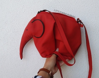 Elephant bag - Red Leather Bag - Red Elephant Bag - Crossbody Bag - Elephant purse - Handmade bag - Animal Shape Bag - Elephant Purse