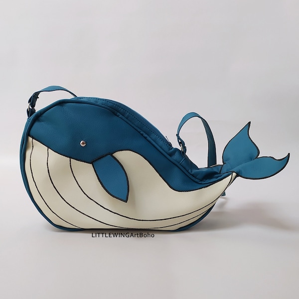 Whale Bag - Blue Whale Bag - Fish Bag - Whale Shape Bag - Blue Leather Whale Bag - Blue Crossbody Bag - Whale Purse Bag - Blue Whale