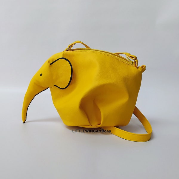 Elephant bag - Yellow Bag - Yellow Elephant Bag - Crossbody Bag - Yellow Handbag - Elephant purse - Handmade bag - Bohemian - Elephant Bag