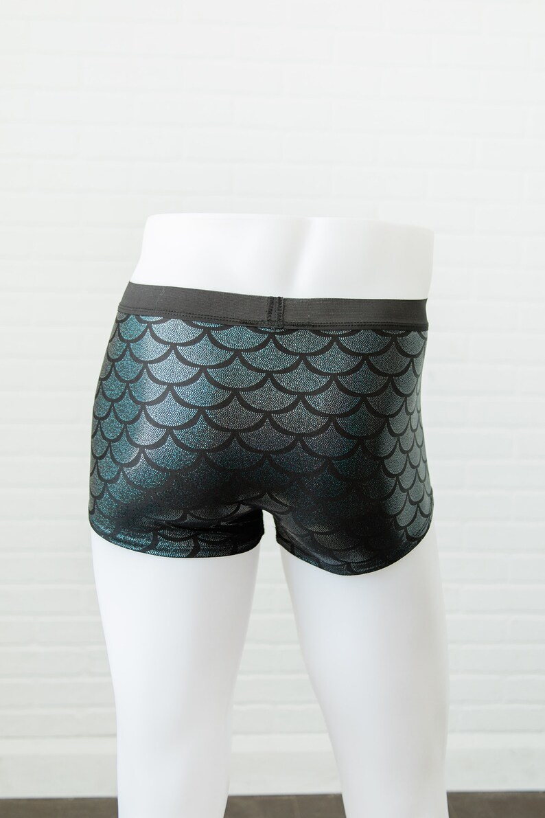 Dragon Scales made in the USA Mermaid scales Men/'s shorts Black and gray holographic print handmade