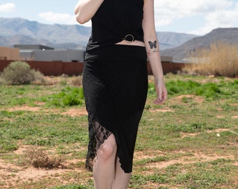 3 Choices, Black lace, Coffin Lace or Zebra, Wrap Pencil Skirt, Black, yoga band, Marie Nohr, Maluxe