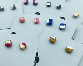 Cube Studs with Gold Foil