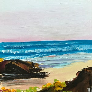 Ocean Sea Shore Beach Oil Painting Impasto Palette Knife Original 5x5 Ready to Hang Framed Bild 1