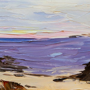 Ocean Sea Shore Beach Oil Painting Impasto Palette Knife Original 5x7 Ready to Hang Framed
