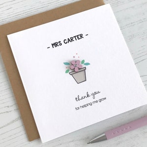 Cartão de agradecimento ao professor | Vaso de flores personalizado Helping Me Grow