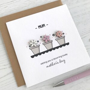 Tarjeta floral para el Día de la Madre / Tarjeta de cumpleaños para mamá / Trío de macetas