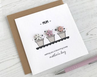 Floral Mothers Day Card | Birthday Card For Mum | Flower Pot Trio