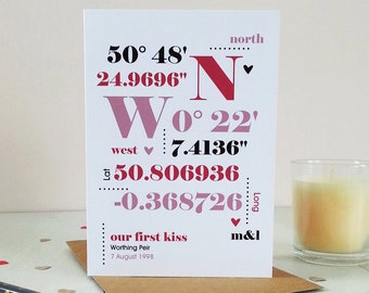 Location Co-ordinates Personalised Card - Custom Latitude & Longitude Card