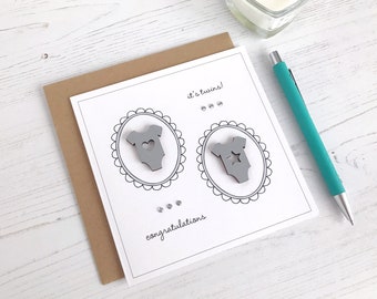 Twins Congratulations Baby Card - Monochrome