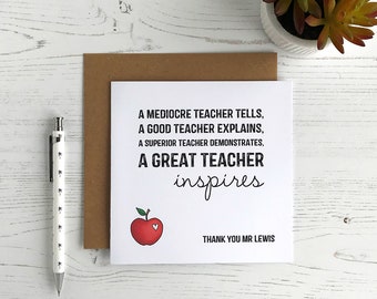 Thank You Teacher Card - Personalised Inspiring Teacher Card - Teacher Appreciation