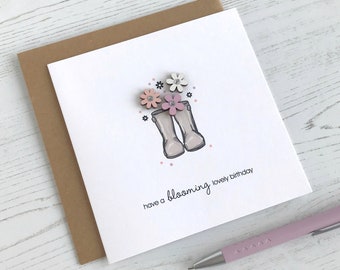 Cartão de aniversário Floral Wellies | Blooming Lovely Birthday
