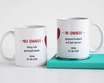 Personalised Couple Mugs | Valentine Anniversary Gift | Set Of Two Mugs | Mr And Mrs
