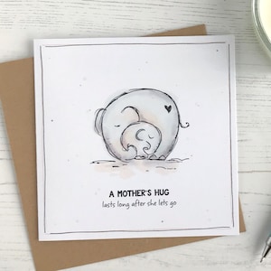 Tarjeta especial para el Día de la Madre / Un abrazo de madre / Linda tarjeta con elefante