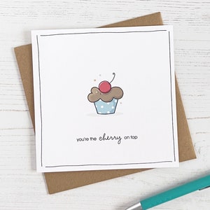 Cupcake Cherry Friend Card / Biglietto di ringraziamento / Ciliegia in cima / Solo perché