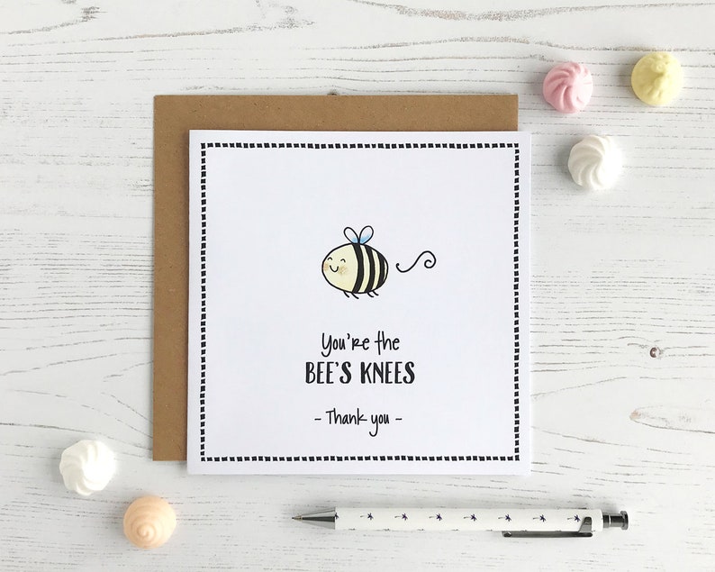 Carte d'abeille de remerciement Juste parce que la carte d'ami Carte de remerciement Vous êtes les genoux de l'abeille image 1