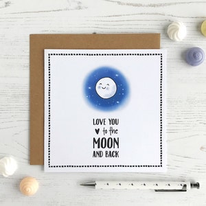 Linda tarjeta de San Valentín / Tarjeta de amistad / Te amo hasta la luna y más allá