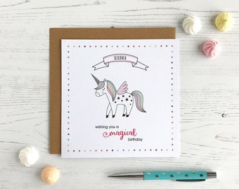 Unicorn Personalised Birthday Card - Magical Birthday - Glitter Unicorn Card