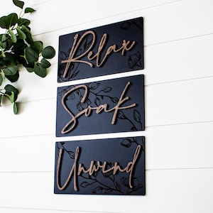 Relax Soak Unwind Sign Set Bathroom Wall Decor Modern Farmhouse Boho Bath Decor