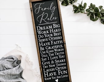 Family Rules Sign Living Room Decor Entryway Decor Mudroom Wall Decor Farmhouse Signs