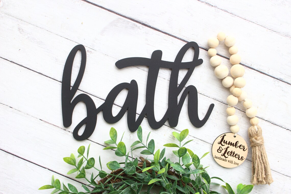Bath Word 3D Modern Black Words for Wall Bath Door Sign Etsy