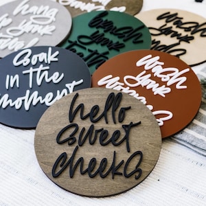 Modern Bathroom Wall Decor 3D Bathroom Signs Hang Up Your Towel Sign Wash Your Worries Away Moody Bath Signs Bathroom Hello Sweet Cheeks
