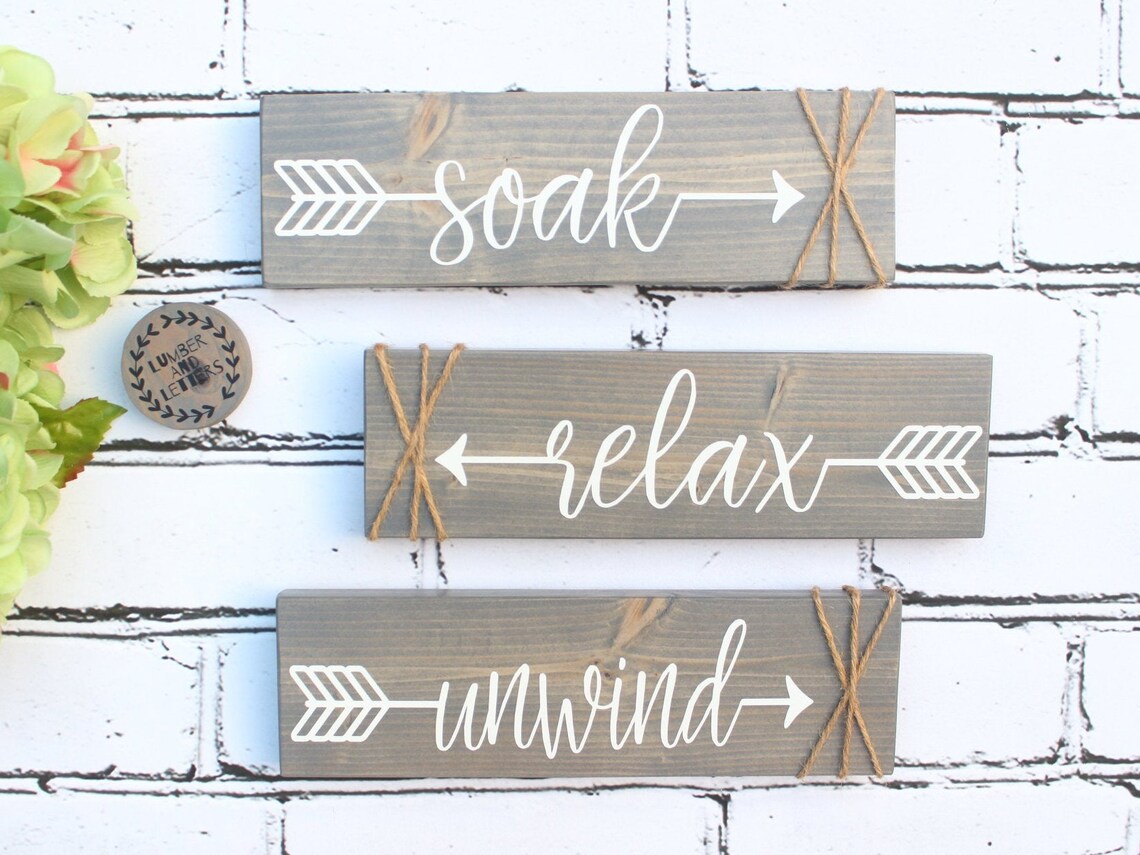 Rustic Bathroom Signs Boho Bathroom Wall Decor Soak Relax | Etsy