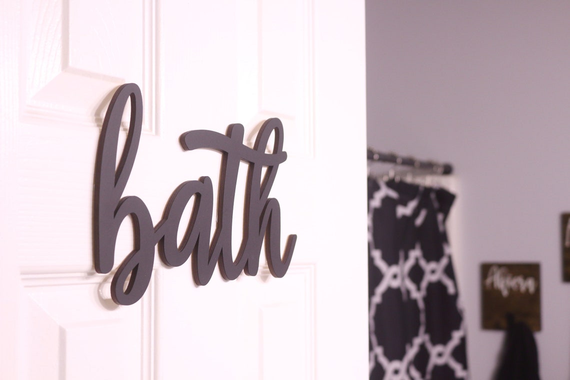 Bath Word 3D Modern Black Words For Wall Bath Door Sign Etsy