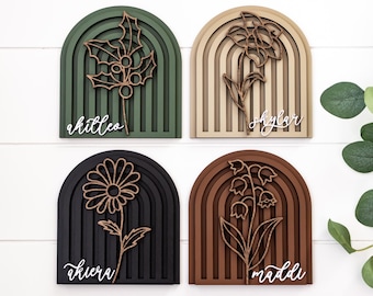 Custom Birth Month Flower Arch Signs Boho Floral Name Signs Personalized Flower Decor For Mother's Day