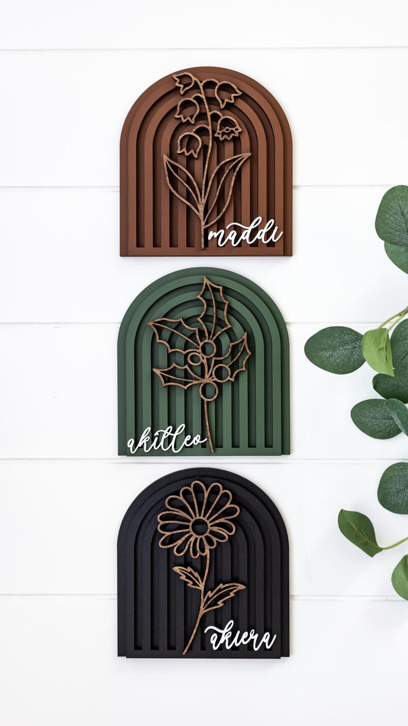 Personalized Birth Month Flower Sign, Boho Floral Decor afbeelding 3