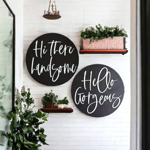 Hello Gorgeous Hi There Handsome Boho Bathroom Wall Decor Master Bathroom Decor Round Bathroom Signs