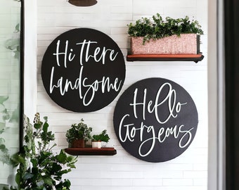 Hello Gorgeous Hi There Handsome Boho Bathroom Wall Decor Master Bathroom Decor Round Bathroom Signs