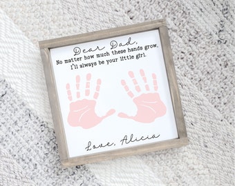 Custom Hand Print Sign For Dad From Kids Fathers Day Gift From Daughter DIY Hand Print Gift For Grandfather New Father Gift