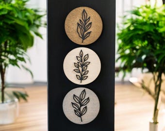 Botanical Floral Trio Round Signs Boho Wall Decor Basket Wall Addition Set Of Flower Signs