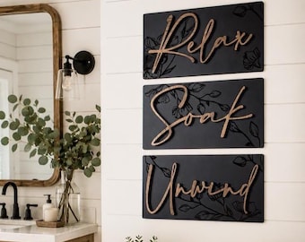 Relax Soak Unwind Signs Bathroom Wall Decor Modern Farmhouse Boho Bath Decor