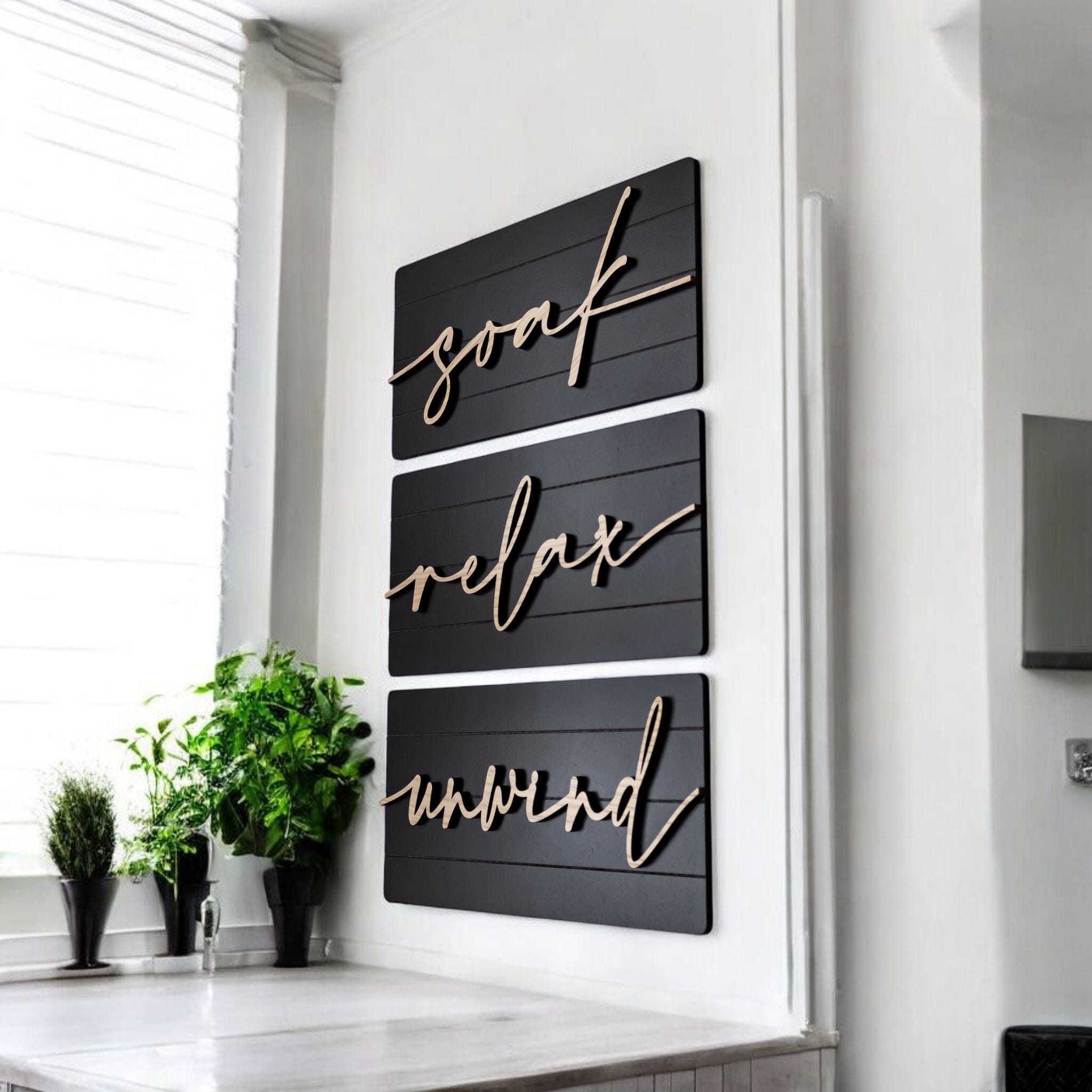 Get Naked Relax Soak Unwind Shiplap Signs Build Your Own Sign Set Bathroom Wall Decor Modern Farmhouse Boho Bath Decor