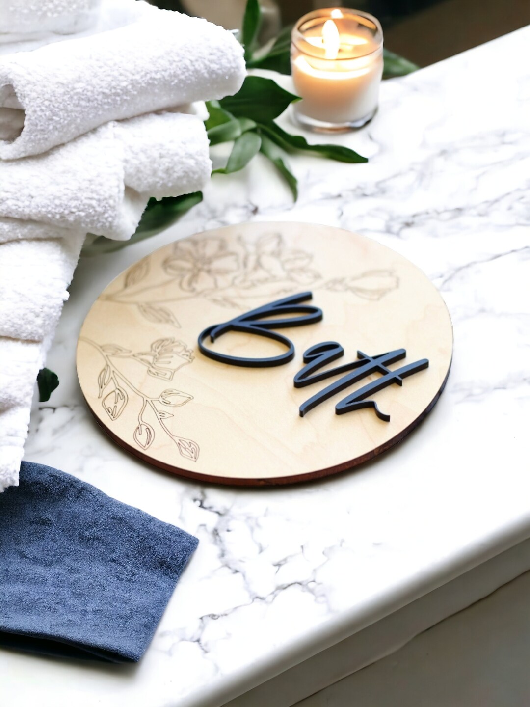 Boho Farmhouse Bathroom Sign, Modern Farmhouse Bathroom Wall Decor, 3D Bath Sign With Floral ...
