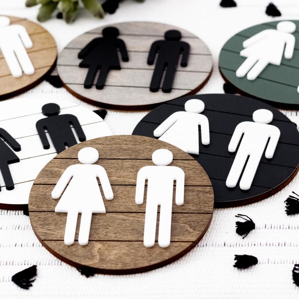 3D Restroom Shiplap Sign, Mini Bathroom Signs, Farmhouse Bathroom Decor, Round Bathroom Sign, Business Restroom Sign, Bathroom Wall Decor