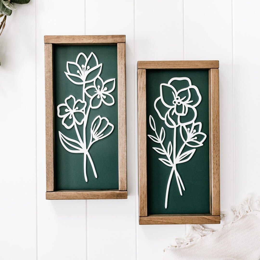 Set of 2 Floral Wall Art Signs Modern Farmhouse Wall Decor Etsy