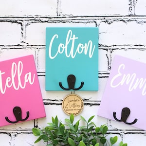 Kids Bookbag Hook With 3D Rasied Lettering Kids Coat Hook Organization For Kids Room Bathroom Wall Decor Colorful Personalized Towel Hook