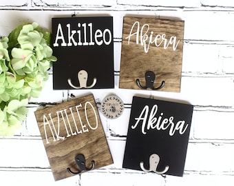 Kids Bathroom Towel Hooks Personalized Coat Hooks With 3D Raised Lettering Bookbag Hook