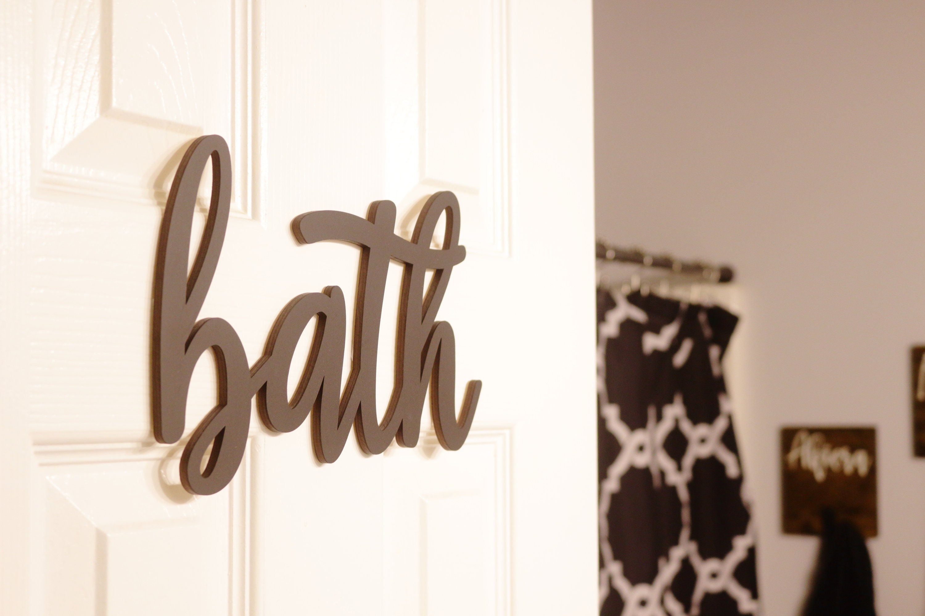 Bath Word 3D Modern Black Words for Wall Bath Door Sign Etsy