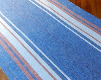 Vintage Swedish Linen Table Runner: Rustic Scandinavian Woven Stripes