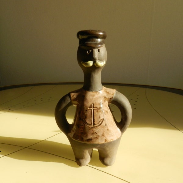 Vintage ceramic sailor figurine signed KE IWAR / made in Sweden designed by Karl Erik Iwar / mid-century modern stoneware seaman statue