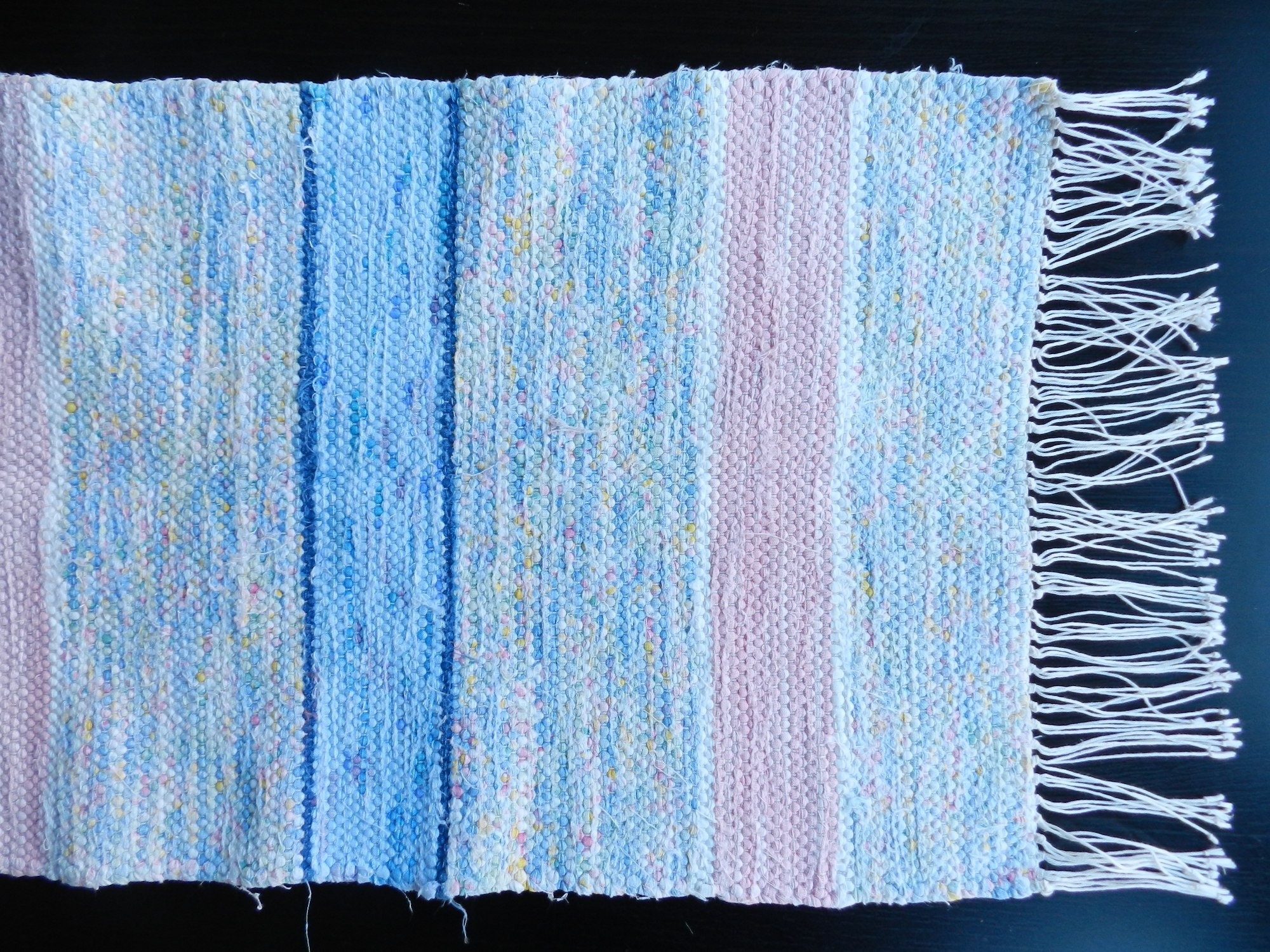 Vintage Swedish Rag Rug Pink Blue Pastel Melee Stripes / | Etsy