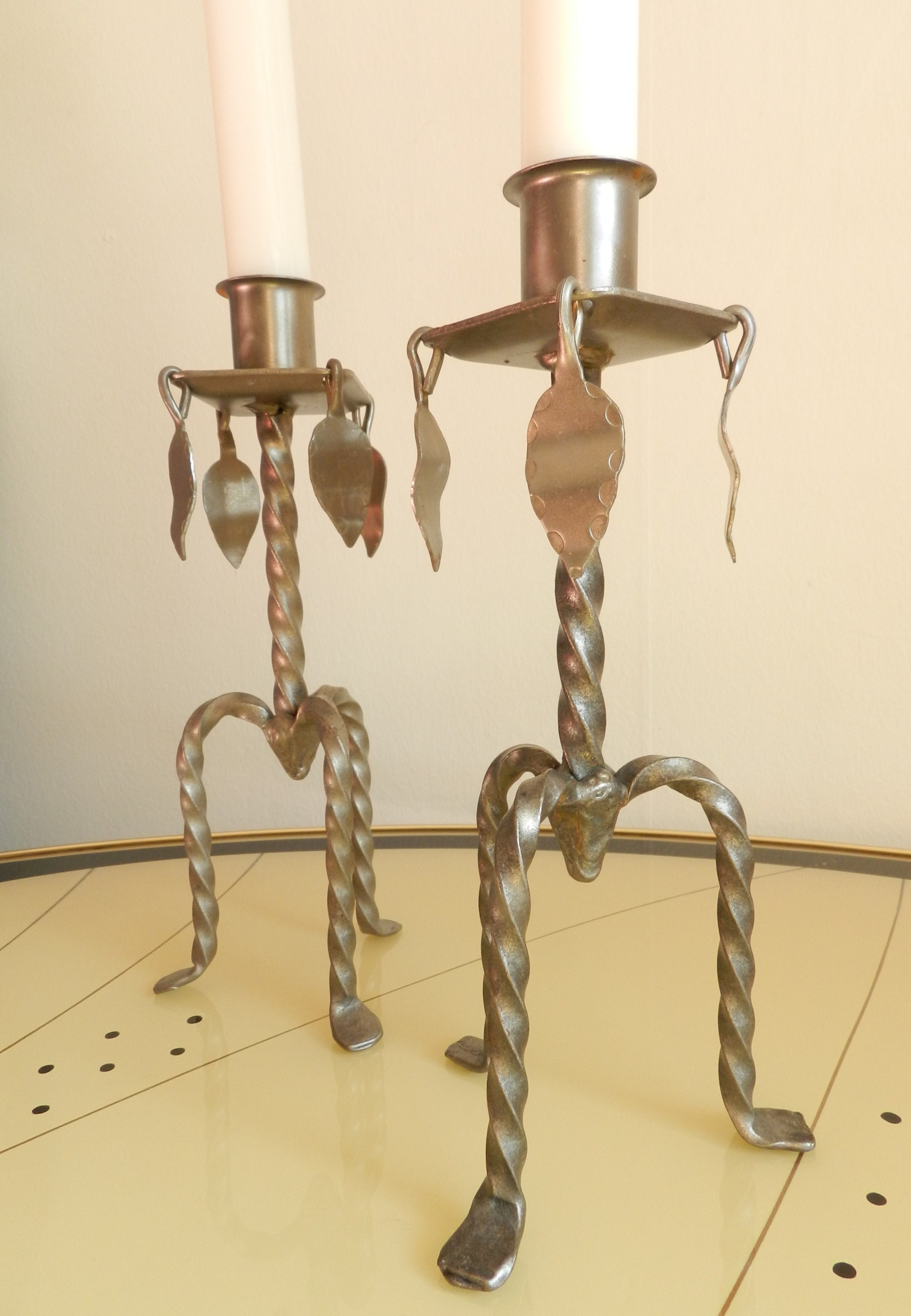Pair of vintage metal candle holders / Swedish wrought iron Etsy