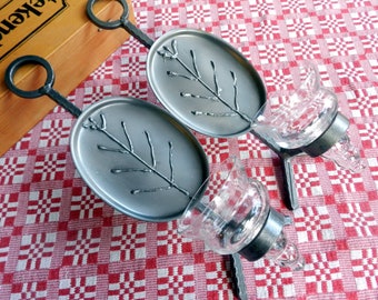 Vintage Swedish Smedjan Wall Sconces: Forged Metal Candle Holders, Nordic Decor