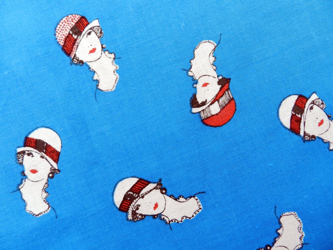 Vintage Novelty Print 0.86 X 1.5m / 34 X 1.6yd / Blue Cotton Fabric