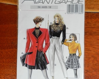 Vintage sewing pattern Avantgarde V 21 386 / size EUR 34-44 / US 8-18 / unused dressmaking supply 80s outfit / blazer body shorts pants belt